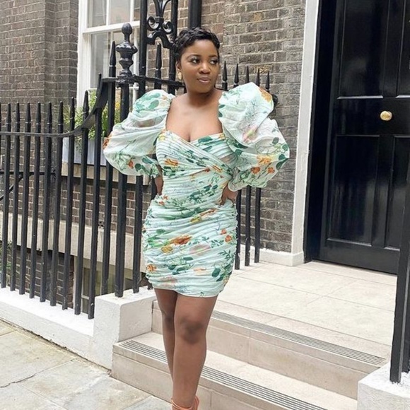 ASOS Edition Ruched Mini Dress With Puff Sleeves Size 0 - Picture 1 of 9